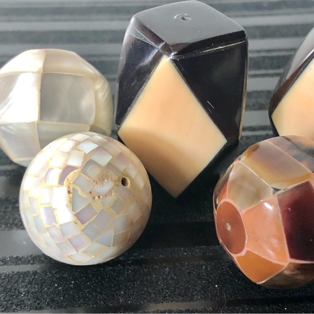 Handmade Mother of Pearl Decorative Beads Set Six Mosaic Lantern Jewelry Beads